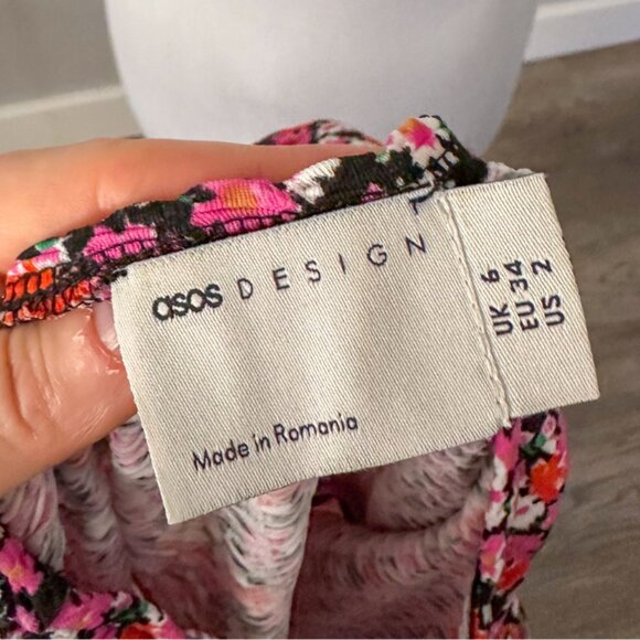 ASOS DESIGN Midi Tiered Smock Dress in Pink Floral Print - Picture 11 of 13